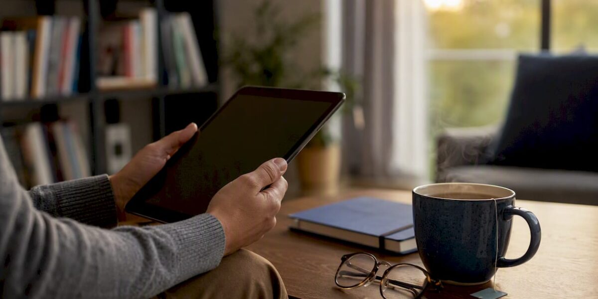 Hands holding tablet with score report