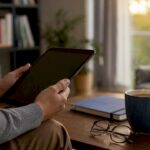 Hands holding tablet with score report