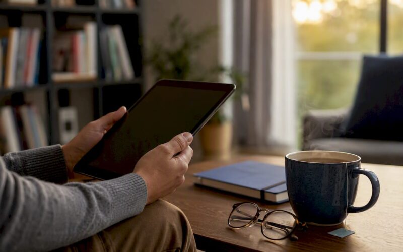 Hands holding tablet with score report