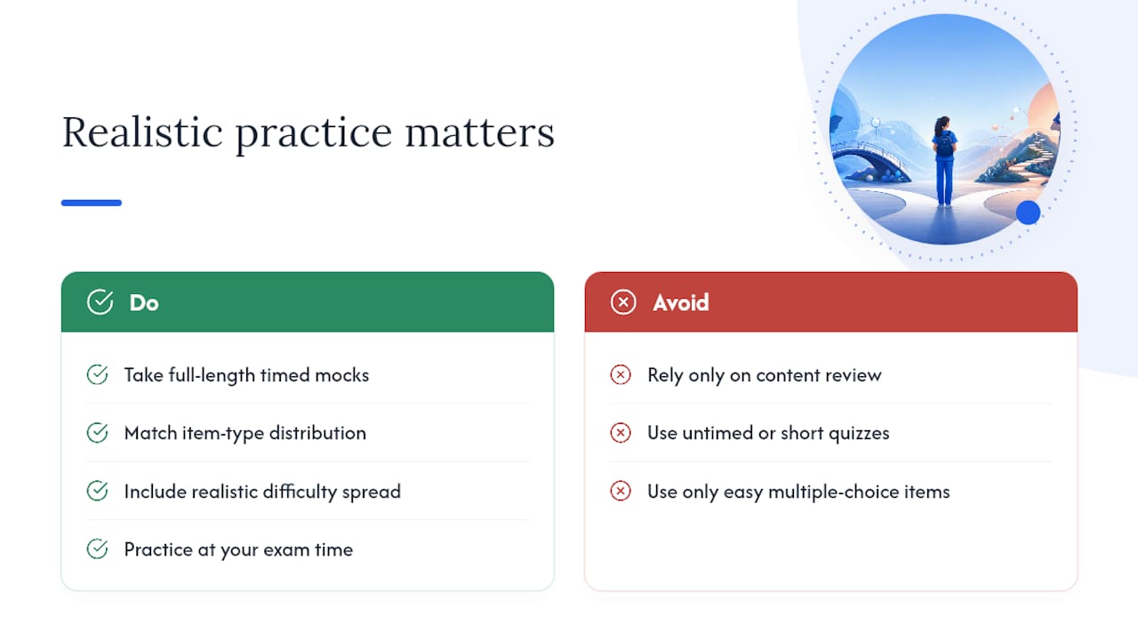 Why realistic practice tests predict your actual score — overview diagram